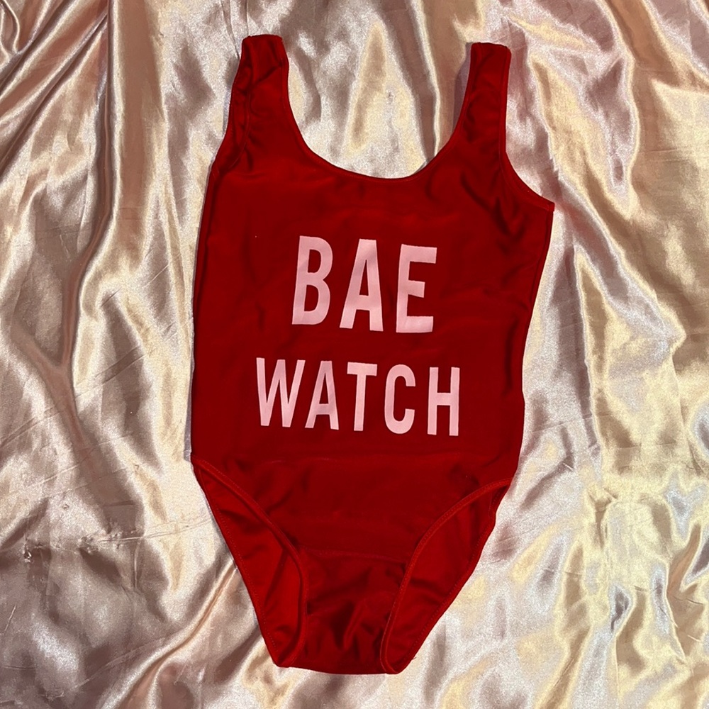 "Bae Watch” One Piece Red Bathing Suit